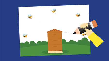 Beekeeper is working in the apiary. Vector illustration in flat styleのイラスト素材