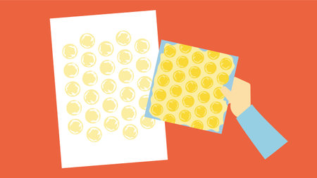 Hand holding a sheet of paper with lemon slices, vector illustration.