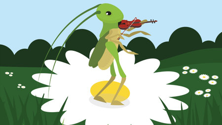 Turtle playing the violin on a white flower. Vector illustration.のイラスト素材