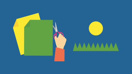 Illustration of a person cutting a sheet of paper with scissors.のイラスト素材