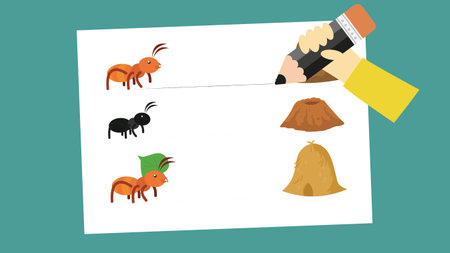 Illustration of ants searching for food on paper. Vector illustration.のイラスト素材