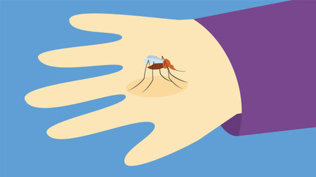 Vector illustration of a hand holding a picture of a fly and a treeのイラスト素材