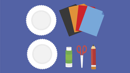 Vector illustration of a set of school supplies on a blue background.のイラスト素材