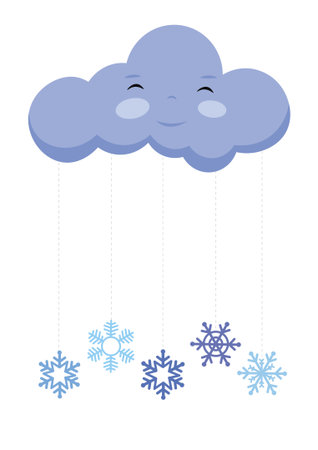 Illustration of snowflakes hanging on the clouds. Vector illustrationのイラスト素材