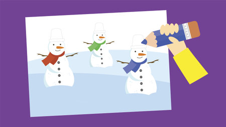 Snowman holding a bottle of water. Vector illustration in flat styleのイラスト素材