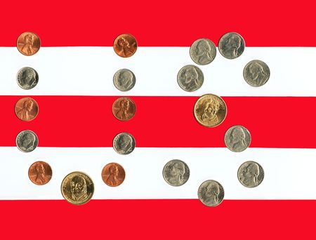 Us coins arrangement as the name of the country.の写真素材