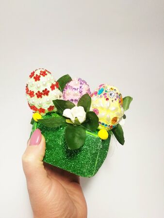 Easter eggs on a white backgroundの写真素材