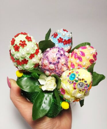Easter eggs on a white backgroundの写真素材