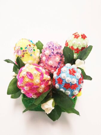 Easter eggs on a white backgroundの写真素材