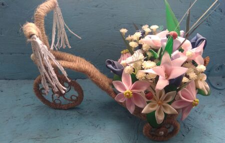 flower basket on a bicycleの写真素材