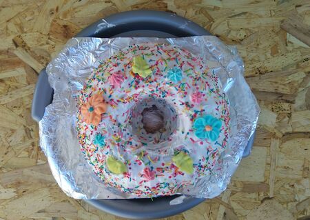 Easter cake close-up on the tableの写真素材
