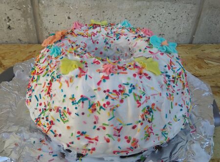 Easter cake close-up on the tableの写真素材
