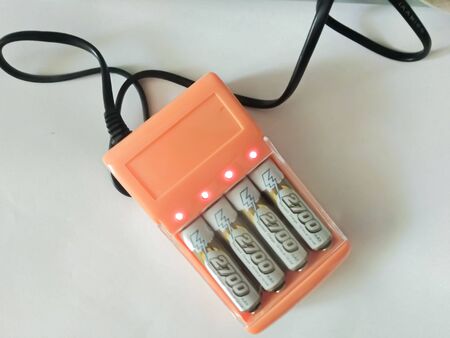 batteries with batteries on a white backgroundの写真素材