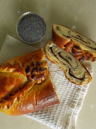 Poppy seed roll on the table
