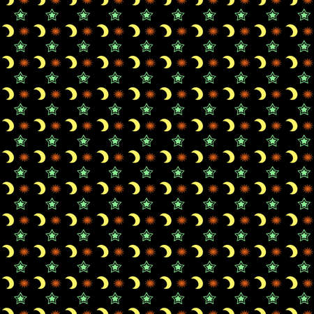 moon sun stars on black backgroundの写真素材
