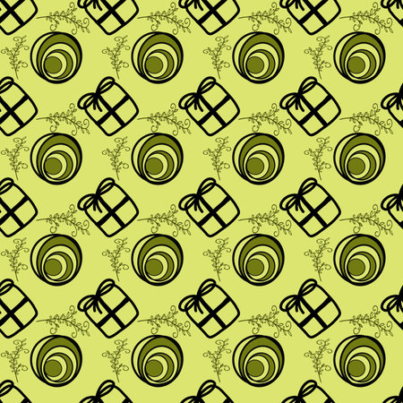 gift box with circles on yellow backgroundの写真素材