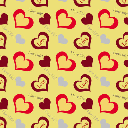 Hearts with letters on a yellow backgroundの写真素材