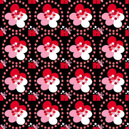 Flowers with gifts on black backgroundの写真素材