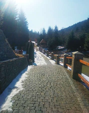 Tourist town in the mountains in Ukraineの写真素材