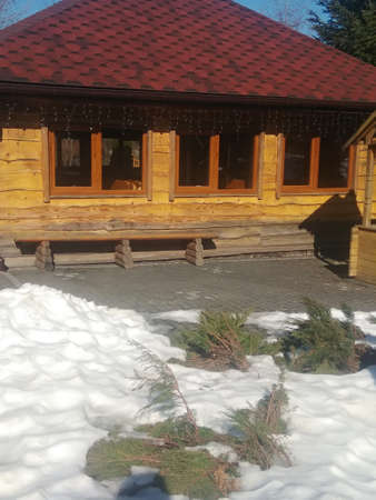 Tourist town in the mountains in Ukraineの写真素材