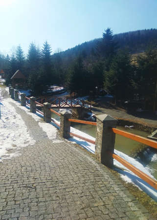 Tourist town in the mountains in Ukraineの写真素材