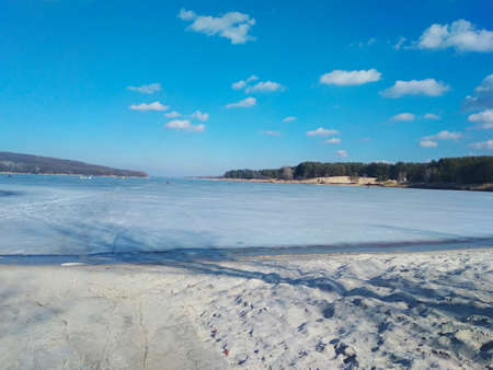 reservoir in winter day.の写真素材