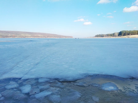 reservoir in winter day.