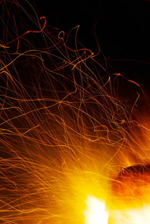Burning flames of a fire in close-up
