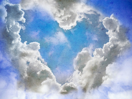 Heart of clouds symbol of love, vintage retro fotoの写真素材