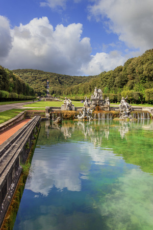Caserta, Italy, May 1, 2016: Caserta Royal Palace Garden. In the foreground The Fountain of Ceres..It is a former royal residence in Caserta constructed for the Bourbon kings of Naples.The fountain depicts Ceres, the goddess of fertility of the fields, suのeditorial素材