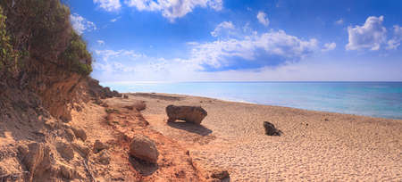 Discovering Italy: one of the most beautiful Italian beaches in Puglia is located in Campomarino Dune Park. The protected area extends along the entire coast of the town of Maruggio.の写真素材