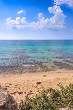 Discovering Italy: one of the most beautiful Italian beaches in Puglia is located in Campomarino Dune Park. The protected area extends along the entire coast of the town of Maruggio.の写真素材