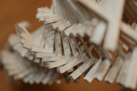 wooden sticks tower in homeの写真素材