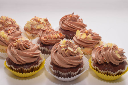 homemade muffins just cooked and decoratedの写真素材
