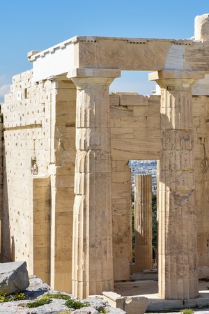 Ionic column background in Acropolis in Greeceの写真素材