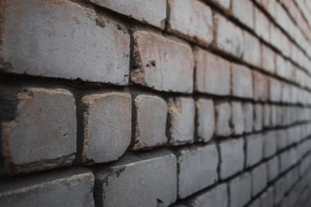 White brick wall perspective. Angle view, background patternの写真素材