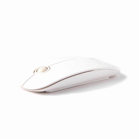 White wireless computer mouse. Isolated on a white background. Side view
