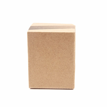 Square cardboard box isolated on white background. Close-upの写真素材
