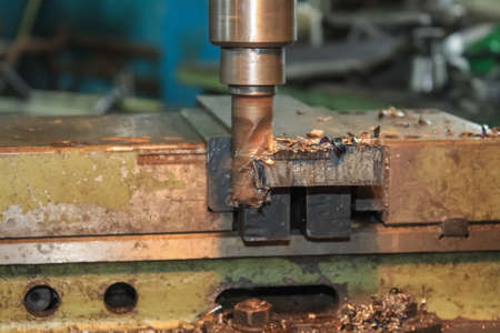 Metal processing on a milling machine close-upの写真素材