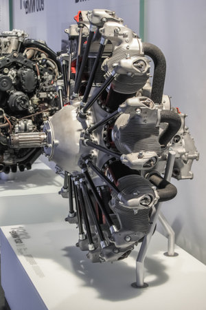 Germany, Munich - April 27, 2011: BMW 132 engine in the exhibition hall of the BMW Museum. Piston...