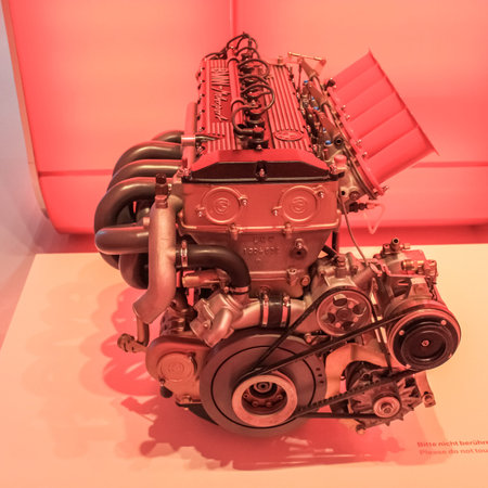 Germany, Munich - April 27, 2011: BMW M88 engine speredia view in the exhibition hall of the BMW...