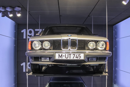 Germany, Munich - April 27, 2011: BMW 745 in the body of the E23 in the exhibition hall of the BMW...