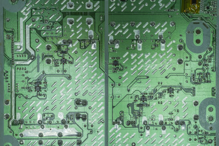 Green board from the plasma TV. Close-up, top view.