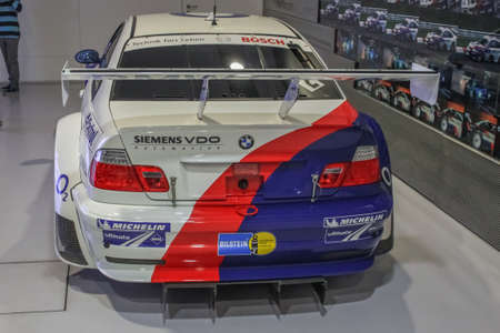 BMW M3 GTR 2004 rear view. This car won the Nurburgring 24H race in 2004, 2005. BMW Museum showroom. Germany, Munich - April 27, 2011のeditorial素材