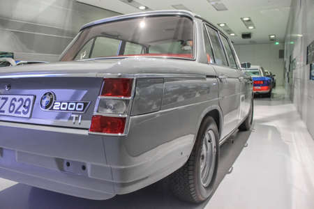 BMW 2000ti rear view. The car was racing in the '60s. BMW Museum showroom. Germany, Munich - April 27, 2011のeditorial素材