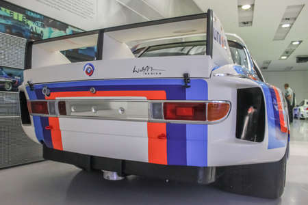 BMW 3.0 CSL rear view. It raced in Group 2 and the European Touring Car Championship in the early '70s. BMW Museum showroom. Germany, Munich - April 27, 2011のeditorial素材