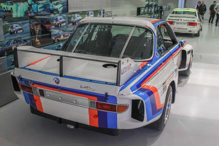 BMW 3.0 CSL. It raced in Group 2 and the European Touring Car Championship in the early '70s. BMW Museum showroom. Germany, Munich - April 27, 2011のeditorial素材