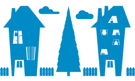 houses and tree silhouettesのイラスト素材