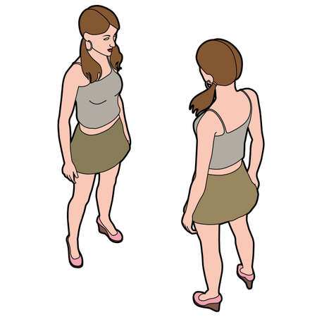 Isometric woman front and back poseのイラスト素材