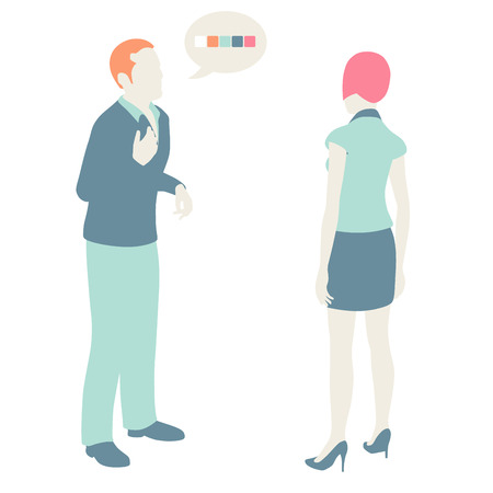 Men and Women Communicate, flat design, pastel colorsのイラスト素材